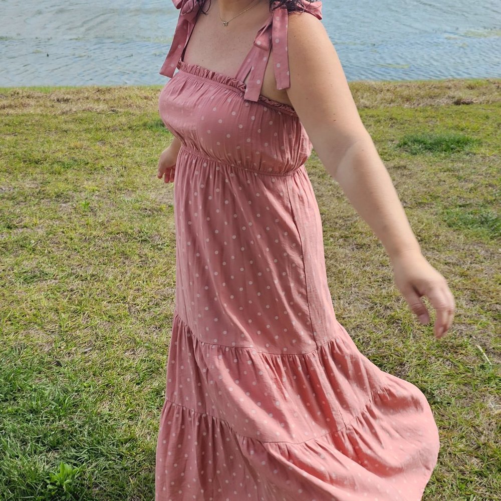 SOLD OUT - Lily Polka Dot Midi Dress Dusty Rose